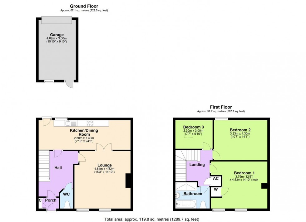 Floorplan for 1 Wesley Cottages, Quakers Lane, Richmond