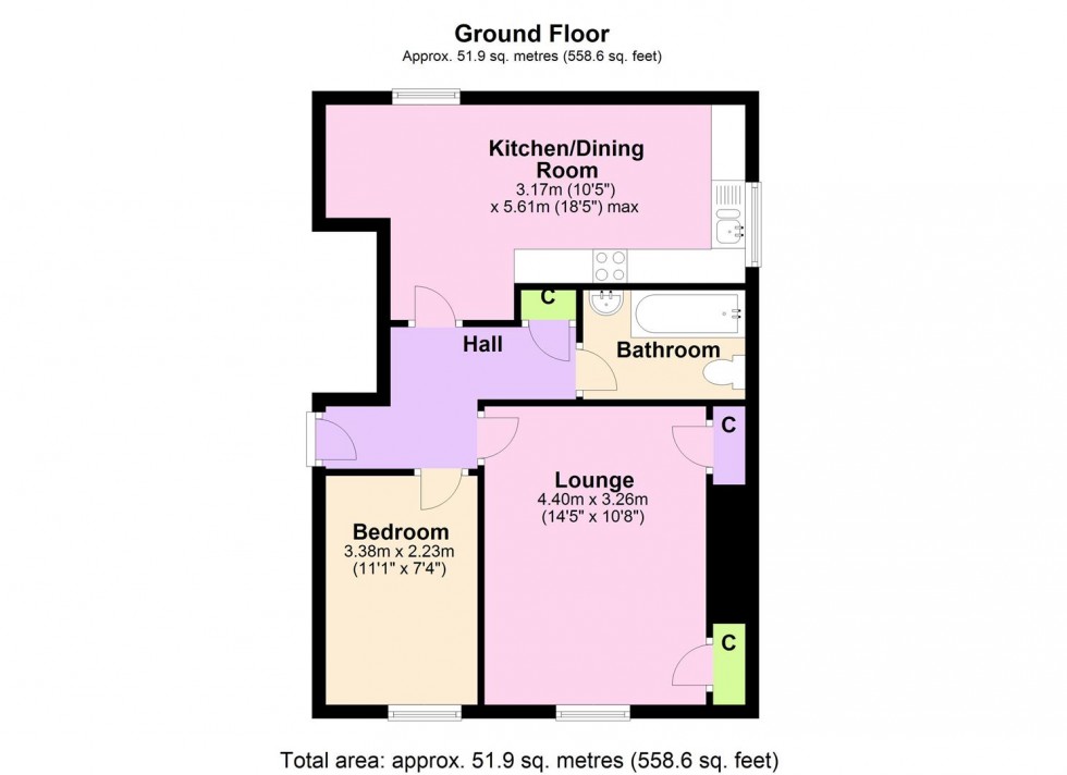 Floorplan for Flat 1, 9 Bargate, Richmond