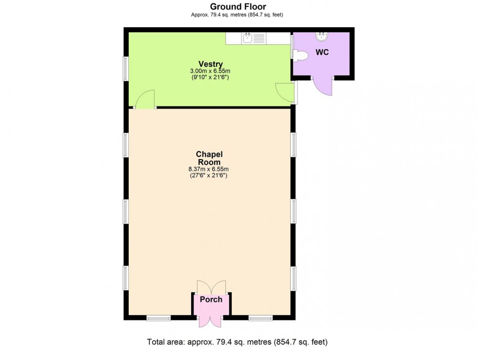 Floorplan for Marsett Methodist Chapel, Marsett, Nr Hawes